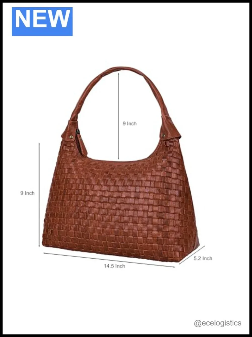 Braided Leather Hobo Tote Bag with Zipper Pockets, Hand-Carry